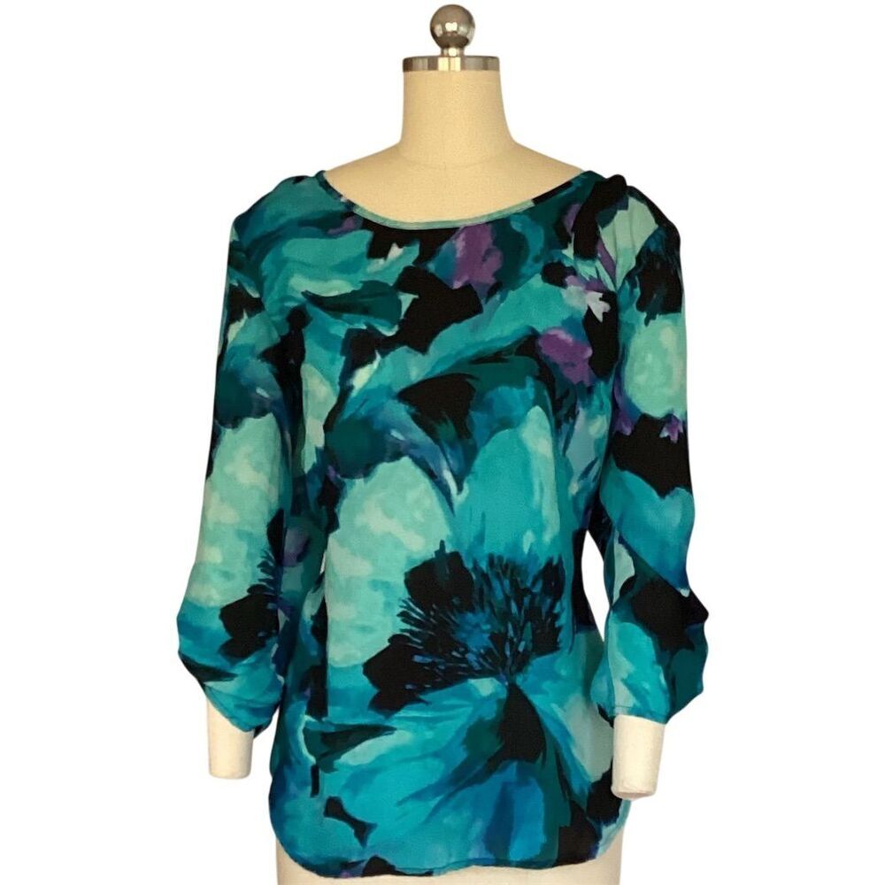 JM Collection Women's Floral Tunic Top Multicolor 3/4 Sleeve Size L